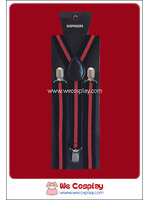 สายเอี๊ยม Suspenders พื้นดำ ลายทางสีแดงหนึ่งแถบ Black & Red Stripe pattern Suspenders