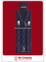 สายเอี๊ยมลายข้าวหลามตัดสีกรมท่า แดง เดินเส้นขาว