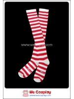 ถุงเท้าโกธิคโลลิต้าพังค์ ยาวเหนือเข่า ลายขวาง สีขาวแดง