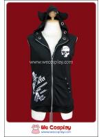 เสื้อแจ็คเก็ตพังค์ สีดำ ซิปแดง สกรีนกะโหลกสีขาว Black Punk Jacket with Black Zip มีฮู้ดเขาเดวิ่ล