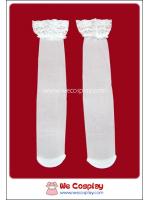 ถุงน่องเนื้อเนียน สีขาว ความยาวเหนือเข่า ขอบลูกไม้