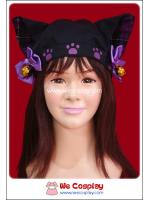 หมวกพังค์หูแมวลายสก๊อตสีม่วงพร้อมโบว์และกระดิ่ง