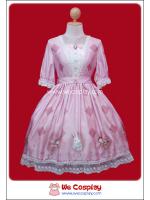 เดรสโลลิต้าพิงค์โมริเกิร์ลสีชมพูลายสัตว์น้อยน่ารัก (Pink Mori Girl Lolita Dress)