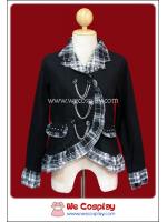 เสื้อสูทพังค์ Punk Suit พื้นดำ ปกระบายลายสก๊อตสีขาวดำ ประดับด้วยโซ่