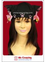 หมวกพังค์หูแมวลายสก๊อตสีชมพู พร้อมโบว์และกระดิ่ง