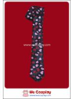 เนคไทพื้นดำ ลายหัวใจสีแดงและชมพู แบบผ้ามันเงา