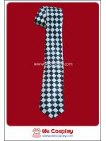 เนคไทตาหมากรุกสีขาวดำแบบตาเล็ก ผ้ามันเงา