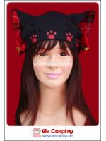 หมวกพังค์หูแมวลายสก๊อตสีแดง พร้อมโบว์และกระดิ่ง