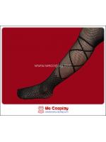 กางเกงเลคกิ้ง แบบตาข่ายสีดำ ลายเชือกไขว้ที่น่อง ยาวเต็มตัว