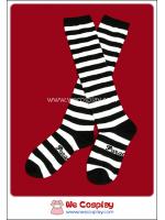 ถุงเท้าโกธิคโลลิต้าพังค์ ยาวระดับเข่า ลายขวาง สีขาวดำ