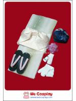 ยูกาตะผู้หญิง พื้นสีเหลือบเขียวครีม โอบิสีครีม พร้อมถุงใส่ของ รองเท้าเกตะ