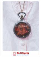 สร้อยคอโกธิคโลลิต้า จี้ล็อกเก็ตนาฬิกาสีทองรมดำ ฝากระจกสีชาหน้าปัดลายภาพวาด