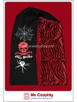 ผ้าพันคอพังค์ ด้านหลังเป็นผ้าขนลายม้าลายสีดำแดง Skull and Web Punk Scarf