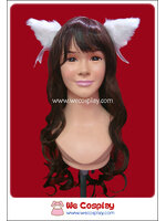 กิ๊บติดผมหูแมว สีขาว ริบบิ้นชมพู