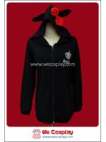 เสื้อแจ๊คเก็ตพังค์ Punk Jacket แขนยาว สีดำ มีฮู้ดหูแมวติดโบว์แดง