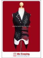 เสื้อกั๊กพังค์ Punk Vest ประดับโซ่ หมุด ผ้าลายสก๊อตสีแดง