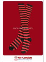 ถุงเท้าโกธิคโลลิต้าพังค์ ยาวเหนือเข่า ลายขวาง สีดำแดง