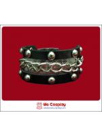 สร้อยข้อมือพังค์ Punk Wristband สีดำ สายเข็มขัด ตอกหมุด ประดับด้วยสายโซ่