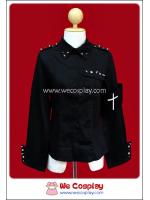 เสื้อเชิ้ตพังค์สีดำ ตอกหมุดหนาม Black Punk Shirt with White Cross Armband