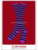 ถุงเท้าโกธิคโลลิต้าพังค์ ยาวเหนือเข่า ลายขวาง สีม่วงดำ