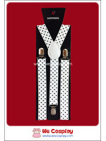 สายเอี๊ยม พื้นสีขาว ลายจุดสีดำ White & Black Polka Dot Suspenders