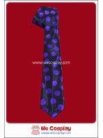 เนคไทพื้นดำ ลายจุดสีม่วง แบบผ้ามันเงา