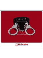 สร้อยข้อมือพังค์ Punk Wristband สีดำ ตกแต่งด้วยกุญแจมือสีเงิน