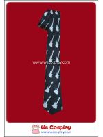 เนคไทพื้นดำ ลายกีต้าร์สีขาว แบบผ้ามันเงา