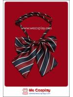 โบว์สำเร็จรูปสำหรับชุดนักเรียน ลายริ้วเฉียง สีแดงน้ำเงิน