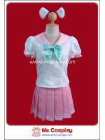 ชุดนักเรียนโรงเรียนแมวเหมียว ปกสีชมพูโบว์เขียว พร้อมหูและหาง