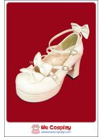 รองเท้าโกธิคโลลิต้าพังค์ คิวท์ปาร์ตี้ริบบ้อนฮีล สีขาวอ๊อฟไวท์ ผิวด้าน