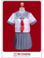 ชุดนักเรียนญี่ปุ่นแขนสั้นสีเทา ผ้าพันคอสีแดง