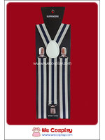 สายเอี๊ยม Suspenders พื้นสีครีม ลายทางสีกรมท่า 1 แถบ Cream & Navy Blue Stripe Pattern Suspenders