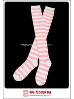 ถุงเท้าโกธิคโลลิต้า ยาวเหนือเข่า ลายขวาง สีชมพูขาว
