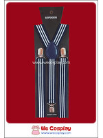 สายเอี๊ยม Suspenders พื้นสีกรมท่า ลายทางสีขาวสามแถบ Navy Blue & White Stripe Pattern Suspenders