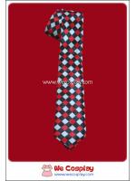เนคไทตาหมากรุกสีขาวแดงดำ แบบผ้ามันเงา