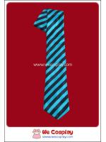 เนคไทลายริ้วสีดำ-ฟ้า แบบผ้ามันเงา