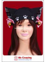 หมวกพังค์หูแมวลายสก๊อตสีขาว พร้อมโบว์และกระดิ่ง