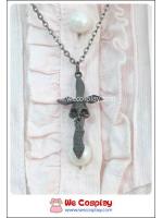 สร้อยคอโกธิคพั้งค์ จี้ดาบกะโหลก สีนิเกิลรมดำ Gothic Punk Necklace
