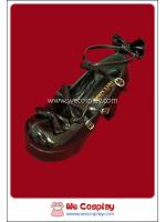 รองเท้าโกธิคโลลิต้าพังค์ คิวท์ปาร์ตี้ริบบ้อนฮีล สีดำ ผิวมัน