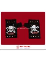 ถุงมือพังค์ Punk Gloves สกรีนลายหัวกะโหลก สีขาวแดง ประดับด้วยเข็มกลัดและสายโซ่