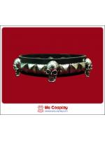 สร้อยข้อมือพังค์ Punk Wristband ตอกหมุดเงินเหลี่ยมและหัวกะโหลก 1 แถว