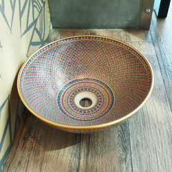 CSB-080RMA อ่างล้างหน้าเซรามิคแบบลอย อ่างล้างมือเซรามิกแบบวางบนเคาน์เตอร์ อ่างเขียนลาย อ่างเบญจรงค์