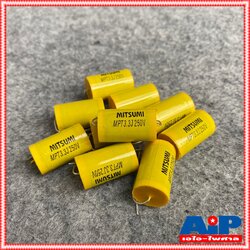 ถุง10ตัว MITSUMI 3.3UF 250V Cสีเหลือง MET คาปาซิเตอร์ C3.3/250V C3.3/250Vสีเหลือง ซีเสียงแหลม 3.3/250V ซีตัดเสียงแหลม เอไอ-ไพศาล