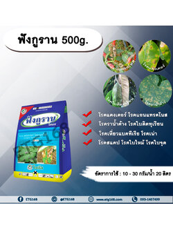 ฟังกูราน 500g. คอปเปอร์ไฮดรอกไซด์ สารกำจัดเชื้อรา สารกำจัดแบคทีเรีย โรคแคงเคอร์ โรคแอนแทรคโนส โรคราน้ำค้าง โรคใบติดทุเรียน โรคเหี่ยวแบคทีเรีย โรคเน่าเละแบคทีเรีย โรคสแคป โรคใบไหม้ โรคใบจุด