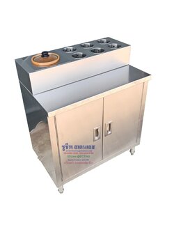 ตู้สเตนเลส วางหม้อลวกช้อนส้อม แบบ C ขาตั้ง