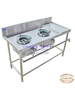 เตาแก๊ส สเตนเลส 2 หัว มีที่วางเครื่องปรุง