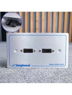 (1ชุด)Amphenol AMW-HDMI-02PR แผ่นเพลท HDMI 2 Port สายเข้าแบบงอ แผ่นสแตนเลส HDMI หน้ากากHDMIแบบติดพนัง เอไอ-ไพศาล