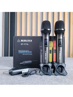 สีดำ MICROTECH ET-777A ไมค์ลอย ถือคู่ UHF เครื่องรับเล็ก ET 777A ET777A ไมค์ลอยมือถือคู่UHF ไมโครโฟนแบบไร้สาย เอไอ-ไพศาล