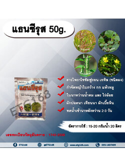 แธนซีรุส 50g. ไพราโซซัลฟูรอนเอทิล สารกำจัดวัชพืช ใบกว้าง กก ในนาข้าว อ้อย กำจัดหญ้า แห้วหมู ผักปอดนา เทียนนา ผักเบี้ยหิน ประเภทกก กกขนาก กำจัดหญ้าในนาหว่านน้ำตม